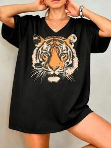 Vintage Tiger Tee - Retro Animal  T-Shirt, 90s Animal Gift For Tiger Lover, Wild Cat Shirt, JungleTiger Graphic Tee220G Heavyweight1830% CottonT-Shirt - 黑色A - 查看 1