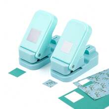 2pcs/Set (1pc Serrated Edge Square Punch + 1pc Solid Square Punch) Layered Serrated Edge Square Paper Punch, Suitable For Junk Journal And Scrapbooking, Stamp Style Nested Craft Punch, With Precise Alignment Hollow Design, Suitable For Card Making - Green - Set Of 2 - View 4