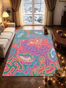 1 pieza Alfombra de sala de estar con patrón artístico de ojo rosa, alfombra engrosada, alfombra gruesa, alfombra de felpa, alfombra de otoño/invierno, alfombra engrosada, alfombra de sala de estar, alfombra, alfombra de área de sala de estar, alfombra de área pequeña, tapete, decoración del hogar, alfombra grande de sala de estar, alfombra redonda, decoración del hogar de sala de estar, decoración de la habitación, alfombra lavable - Multicolor - Ver 3