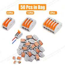 Kit Konektor Kawat Tuas 50 buah, Mur, Berbagai Ukuran 28-12 AWG, Kombinasi Konduktor 2/3/5, Terminal Terisolasi Listrik Kompak, Konektor Penyambung Kompak Lepas Cepat Tanpa Membutuhkan Baterai - warna oranye - View 4