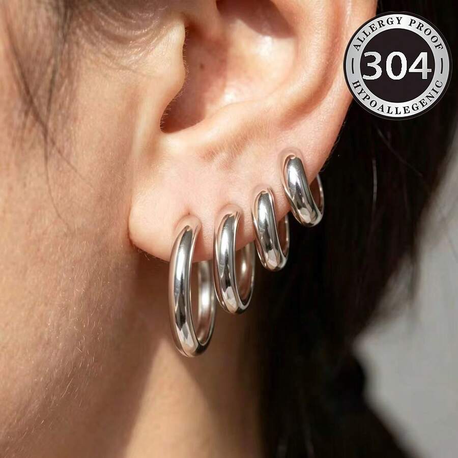 優雅 18K 鍍金不鏽鋼耳環 | 14mm 低過敏耳釘 耐磨不易褪色 極簡經典款 中性珠寶 適合日常配戴、假日、度假、派對