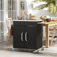 Carrito de Cocina Rodante con Almacenamiento, Gabinete, Estantes Ajustables, para Cocina, Sala de Estar, Comedor, Blanco - Negro + Hierro - Ver 4
