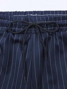 Men's Blue Casual Outdoor Minimalist Striped Shirt And Shorts Fashion Set - Black - View 8