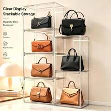 Lifevilion Clear Display Box Organizer Stackable With Magnetic Door Large Capacity Storage Box Purse Showcase For Makeup Book Collectibles - View 2
