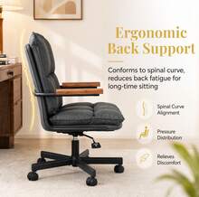 Home Office Desk Chair, Leather Ergonomics Computer Chair With Wheels And Oak Armrests, Height Adjustable Wheelchair With Swivel Function For Executives, 65 X 46 X 72 Cm - Black - View 7