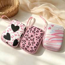 6pcs Sweet Cool Heart Data Cable Protection Set, Leopard Heart Pattern Printed Hard Shell Storage Bag, Heart Cable Clips, Spiral Cable Protectors, Charger Head Protectors, Thickened Shockproof Storage Bag, Anti-Drop And Anti-Pressure, With Carrying Strap For Easy Portability, Full Protection Data Cable Anti-Breakage, Compatible With Apple 18/20W Charger Protection Storage, Student Commute Multi-Function Data Cable Charger Storage Bag - View 4