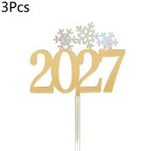 1pc/3pcs/9pcs Gold Hello 2027 Acrylic Cake Toppers, New Year Christmas Party Cake Decorations - Multicolor - View 16