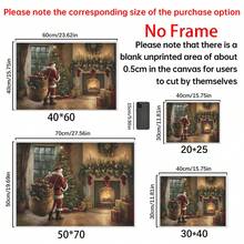 1pc Vintage Christmas Canvas Wall Art, Santa Claus Painting, Cottagecore Christmas Decor, Christmas Tree Painting Optional Frame Room Decoration Stuff - Multicolor - View 2