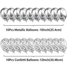 20pcs Metal Foil Sequin Balloons Party Latex Balloons, Suitable For Birthday, Wedding, Anniversary, Valentine's Day Party Decoration - Silver - View 3