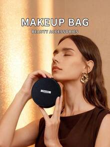 PRADA BEAUTY Black Saffiano Leather Round Jewelry Box, Brand Label Zipper Storage Bag, Portable Mini Makeup Accessory Organizer, Luxury Gift For Women PRADA‑GIFT‑3 - Black - View 5