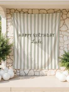Customizable Name Striped Happy Birthday Backdrop, Personalized Bohemian Style Birthday Wall Decor, Indoor/Outdoor Use, Birthday Party Cake Smash Background Decoration Photography Banner, Polyester Material - D - View 4