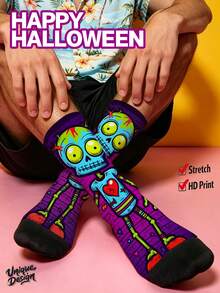 Cool 360° Printed Men's Socks - Street Style Socks, Halloween Skeleton, Zombie Doll Skull, Colorful Fun Socks, Suitable For Daily, Holiday And Party Occasions - Purple - View 9