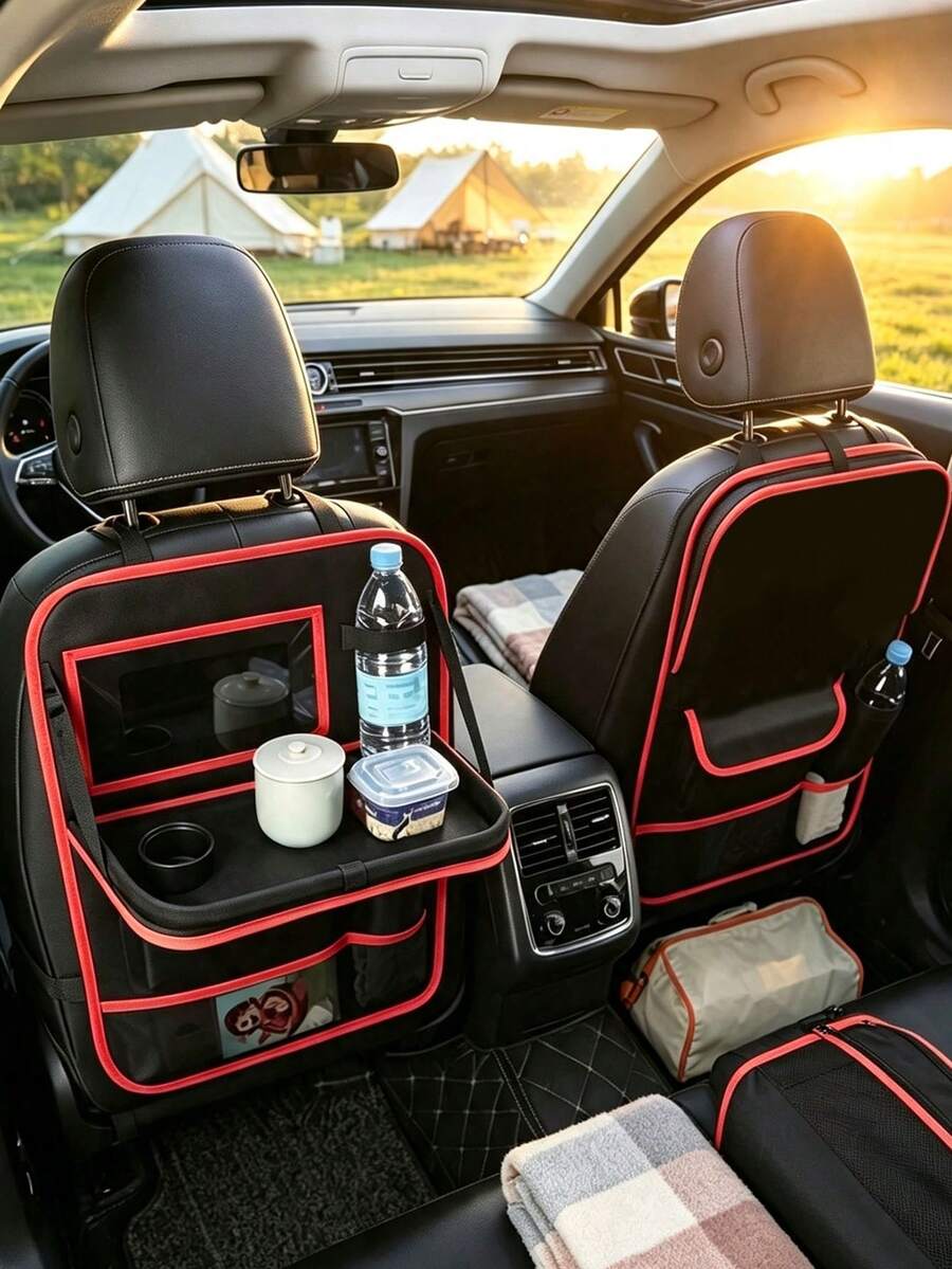 1pc Modern Minimalist Oxford Fabric Rectangular Hanging Car Organizer Bag, With Mesh Pockets And Adjustable Shoulder Strap Decoration, Multi-Compartment Storage And Back Seat Organizer Function, Suitable For Family Car