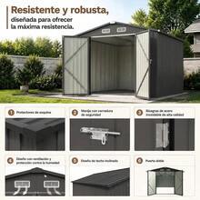Cobertizo Metálico Para Jardín 238x364cm, Puertas Dobles Con Cerrojo Para Almacenamiento De Herramientas, Caseta Exterior Resistente Para Patio Trasero - Gris Oscuro - Ver 7