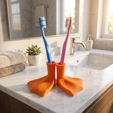1/2pcs Cute Duck Foot Shaped Bathroom Multi-Function Storage Rack, Toothbrush Holder, Multi-Function Drainage Storage Organizer Rack, Bathroom And Kitchen Desktop Storage Organizer Rack - Multicolor - View 4