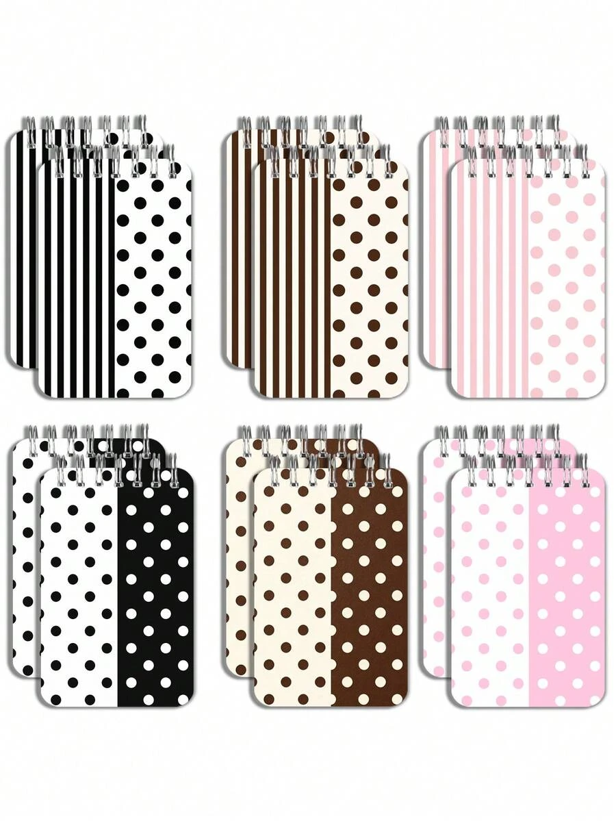New Polka Dot & Stripe Pattern Mini Loose-Leaf Notebook - Portable Pocket Size, Suitable For Writing, Memo, Diary, Learning And Office, Thoughtful Gift For Teachers On Teacher's Day, Also Great Gift For Graduation, Birthday, Back To School Essential, Back To School Season, Back To School Must-Have (Mini Size) - Multicolor - View 1