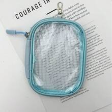 1pc PVC Transparent Mini Storage Pouch With Carabiner Hook, Backpack Hanging Small Zipper Organizer For Earphones Charging Cables Stationery Hair Clips Pins, Waterproof Dustproof Travel Tiny Accessory Case, Free Random Cute Cartoon Stickers Gift - Rectangle - View 11