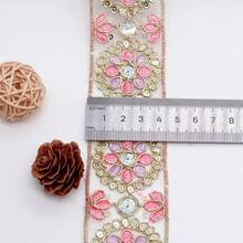2-Inch Gold Metallic Thread Embroidered Floral Mesh Lace Trim For Bridal Headband Hairband Bow Decoration - Multicolor - View 3