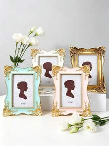1pc European Style Rectangular Decorative Photo Frame (Random Photo Paper), Pattern Photo Display Frame, Carved Photo Frame, Rose Photo Frame, Vintage Baroque Style Photo Frame, Decorative Gold Vintage Style Photo Frame, Gilded Photo Frame, Resin Photo Frame, Suitable For Home Photo Display And Photography Decoration Ornament, Wedding Flat Lay Photography - Multicolor - View 5