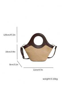 Women's Large Capacity Straw Woven Handbag, New Summer Vacation Style, Versatile Textured Crossbody Bucket Bag - Brown - View 2