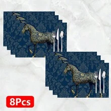 1pc/4pcs/6pcs Horse Pattern Printed Linen Placemats, Rectangular Table Mats, Washable, Easy To Clean, Plate Mats, Bowl Mats, Western Style Table Mats, Suitable For Kitchen, Dining Room, Family Gatherings, Coffee Table And Daily Table Decor - Multicolor - View 15