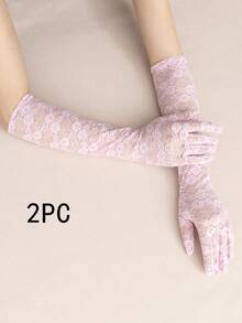 1 Pair/2 Pairs Women's Rose Lace Evening Dress Long Sleeve Covers - Pink - View 6