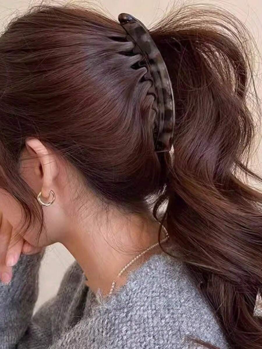1pc Large Women's Banana Hair Clip With Back Comb, Suitable For Ponytail, Vertical Twist Hair Accessory - Multicolor - View 1