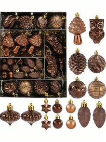 72 Buah Ornamen Pohon Natal Anti Pecah dengan Cincin Gantung, Cocok untuk Pesta Liburan, Karangan Bunga, dan Dekorasi Rumah (Coklat) Dekorasi Natal Hadiah Natal Rumah Dekorasi Natal - perunggu - View 8