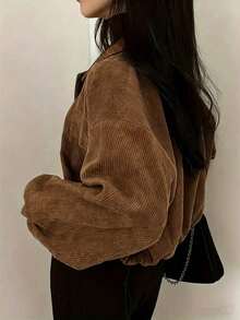 Plus Size Autumn Casual Vintage Corduroy Jacket - Brown - View 3
