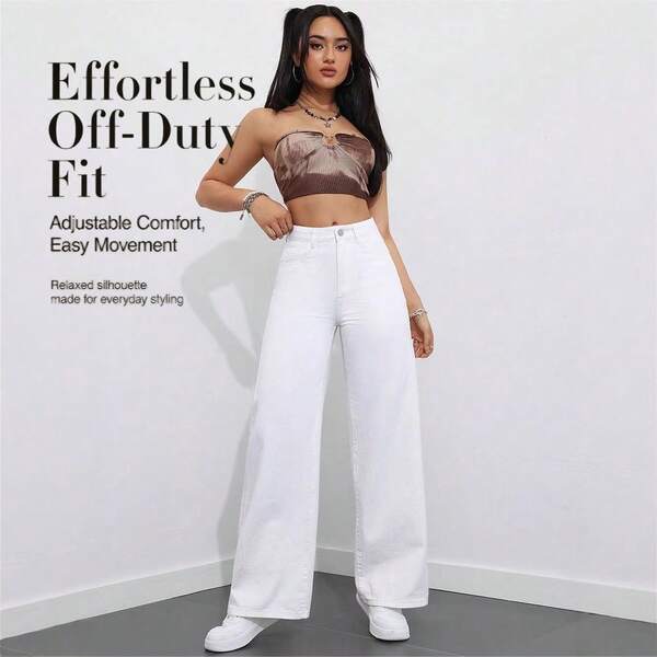 New High-Waisted Slimming Loose-Fitting Floor-Length Flared Straight-Leg Jeans,  Casual Women's Jeans