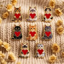 Cute Cat Holding Red Heart Lapel Enamel Pins And Brooches Badge Pins For Backpacks Bags Backpack Cool Decoration Friend For Gifts - Multicolor - View 9