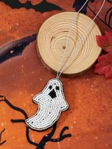 1pc Halloween Seed Bead Handmade Sewn Pumpkin Ghost 3D Funny Design Women's Bag Keychain Pendant,Bag Charms - White - View 3