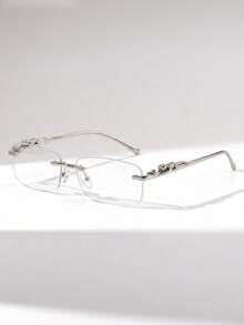 1 Pair Men's Fashionable High-End Luxury Leopard Head Rimless Metal Glasses, Suitable For Daily Wear, Travel, Party, Beach, Vacation - Silver - View 4