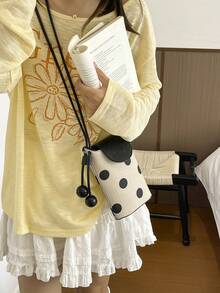 1件波點手機包 女款新式單肩斜跨迷你小包 豎向設計 超可愛手機斜跨包 - 白色 - 查看 3