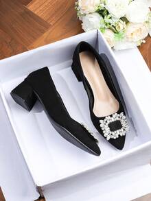 Women's High Heel Pumps With Thick Heel And Pointed Toe, Business Commute Professional High Heel Shoes, French Elegant Glamorous High Heels, Simple Versatile Everyday Plus Size Women's Shoes - Black - View 6