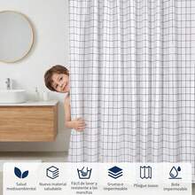 Noveish Shower Curtains - White Plaid - View 4
