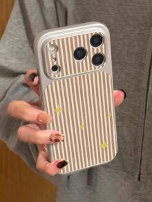 WeiMi 1pc Fashionable Personalized Small Star Striped Pattern Full Coverage Button Classic Anti-Drop Metal Paint Premium Texture Soft Texture PU Leather Phone Case, Suitable For Friends, Family, Couples, Yourself Birthday Gift, Holiday Gift, Compatible With IPhone 17/16/15/14/13/12/11 Series - Multicolor - View 3