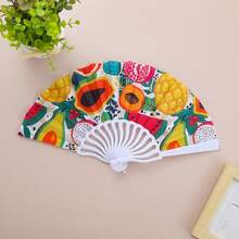 1pc Foldable Handheld Fan, Fruit Series Handheld Folding Fan, With Multiple Fruit Pattern Designs, Each Fan Face Color, Pattern And Position Slightly Different, Randomly Sent - Multicolor - View 4