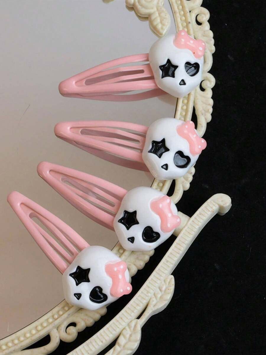4/2/1 Stück Damen Halloween Y2K Totenkopf Geist Haarspangen, geeignet für den täglichen Gebrauch und Cosplay Accessoires, weiche Farbe Gothic Stil Totenkopf Schleife Haarspangen - Verschiedenfarbig - Übersicht 1