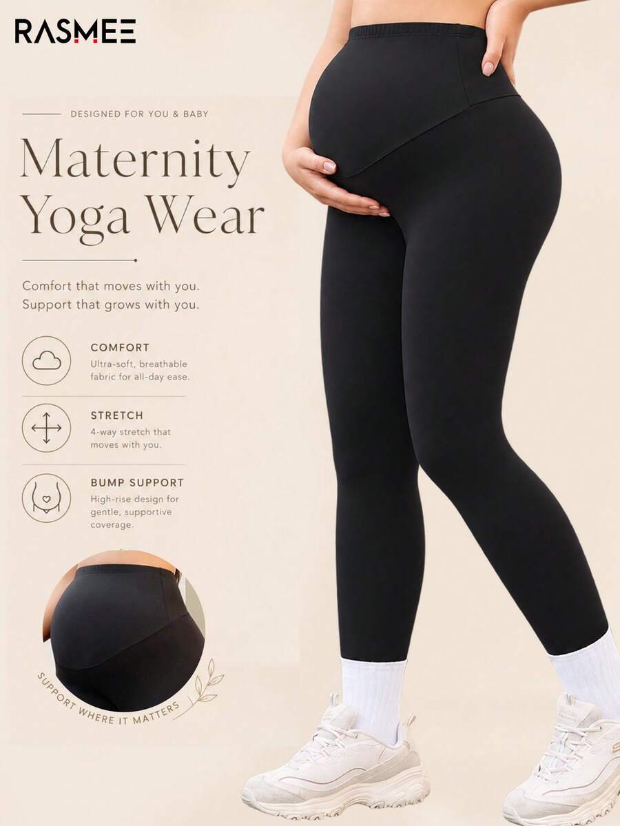 Seamless High Elasticity Yoga Pants For Pregnant Women, Belly Support Breathable Soft Fitness Tight Sports Pants Black Summer