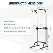 Multi-Function Power Tower Pull Up & Dip Station – 10-Level Adjustable Height, Heavy Duty Steel Frame, 330 Lbs Capacity, Chin Up, Knee Raise & Push Up Bar For Home Gym Strength Training – Black - Black - View 5