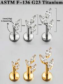1pc Titanium Alloy Zirconia Horse Eye Lip Stud Inner Thread CZ Small/Medium/Large Flower Shaped Lip Stud Cartilage Flat Stud Ear Jewelry For Women - As Shown In Figure 2 - View 8