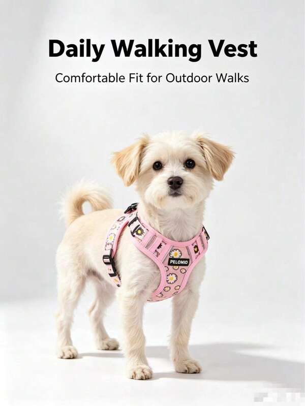 Daisy Print Dog Harness, Adjustable Soft Breathable Mesh Vest Style Chest Harness For Small And Medium Dogs, Outdoor Walking