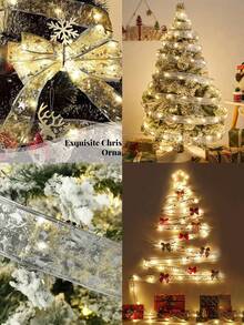 1pc Christmas Ribbon String Lights, Christmas Ribbon Lights, Christmas Lights Decoration, Ribbon Garland Christmas Tree Silver Garland Christmas Decoration Lights, Suitable For Indoor And Outdoor Party Decoration - Multicolor - View 4