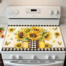 (Hot !!) 1pc Sunflower 2D Printed Flat Stove Protector Mat, Rubber Non-Slip Heat-Resistant Stove Cover Pad, Suitable For Induction Cooktop, Glass Stove, Multi-Function Anti-Scratch Mat, Best Choice For Oven, Washing Machine, Dryer, Kitchen Decor - Multicolor - View 12
