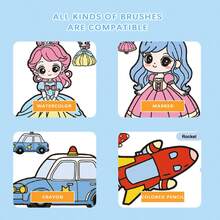 1pc Children's Coloring Book Set, Princess And Transportation Themed Books, Suitable For 3-6 Years Old Kids, Portable Preschool Coloring Activity Book, Perfect For Road Trips And Birthday Gifts, Suitable For Boys And Girls - Multicolor - View 4