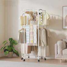 Hexagonal Rotating Clothes Rack With Wheels, Single Or Double Layer Options, Home Clothes Rack, Movable, No-Drill Installation, Multi-Functional, Thickened Design, Suitable For Any Location, Stable Independent Hanging Rack, Portable Design, Efficient Clothing Storage And Display, Black/White, Laundry Room Organizer | Hexagonal Design | Sturdy Metal Frame, Suitable For Small Spaces, Bedroom, Laundry Room, Dorm Balcony With Rotating Casters, Multi-Garment Capacity, Space-Saving Drying Rack, Portable Design, Efficient Storage And Display - Hexagonal Rotating With Wheels - View 12