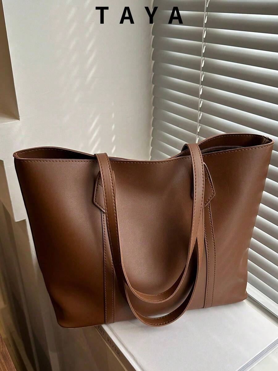 Women's Fashion Versatile Colorblock Tote Bag, Lightweight Minimalist, Large Capacity Shoulder Bag