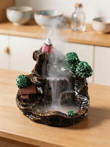 1pc Mountain Village Waterfall Backflow Incense Burner Resin Retro Natural Scenery Sculpture For Coffee Table Desk Entryway Study Room Zen Atmosphere Relaxation Modern Home Decoration - Landscape - View 3