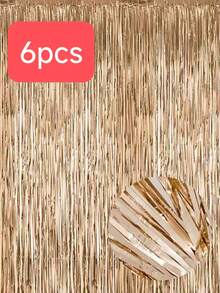 1/2/3/4/6 Pcs Shiny Gold Fringe Curtain For Hanging As Birthday Party Backdrop, Suitable For Decorating Backgrounds Of Birthday Parties, Weddings, All Kinds Of Festivals And Themed Parties, And Serving As Photo Props For Parties - Light Gold - View 10